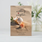 Seashell Rose Sand Empfang Einladung (Stehend Vorderseite)
