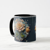 Seashell Rose Tasse Beachy Denim Pearl Design (Vorderseite Links)