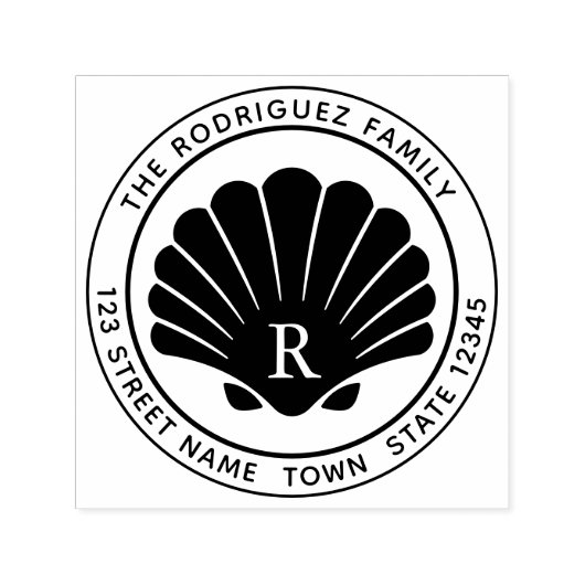 Seashell Round Address Self Inking Kautschuk Brief Permastempel (Design)