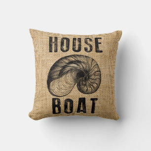 Seashell Rustic Burlap House Boat Accent Pillows Kissen
