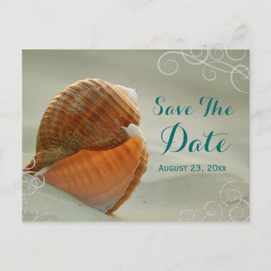Seashell Save the Date Wedding Post Card Ankündigungspostkarte (Vorderseite)