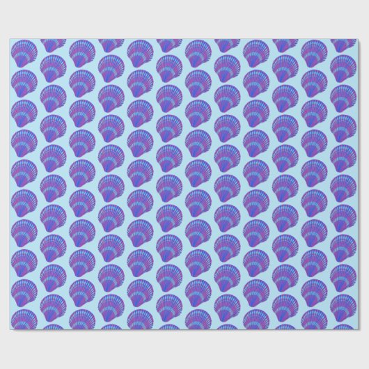 Seashell Scallops Sea Ocean Muster BLue Lila Geschenkpapier (Flach)