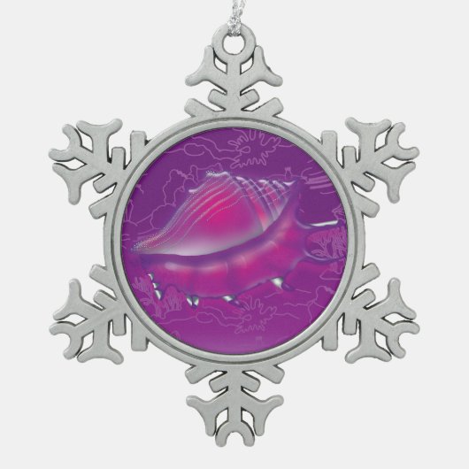 Seashell Schneeflocken Zinn-Ornament (Vorderseite)
