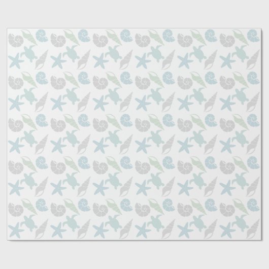 Seashell & Sea Turtle Pattern Weiß Geschenkpapier (Flach)