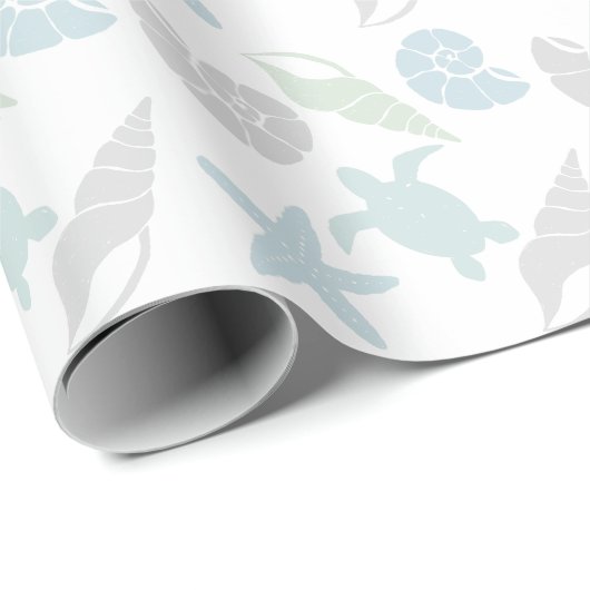 Seashell & Sea Turtle Pattern Weiß Geschenkpapier (Rolleneckpunkt)