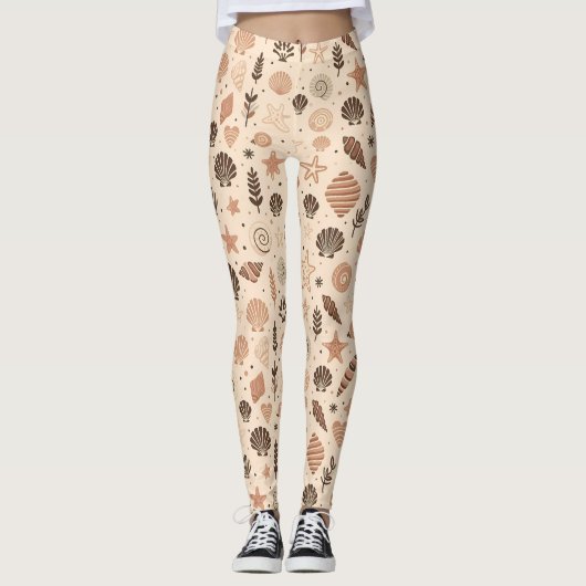 Seashell Seamless Pattern Leggings (Vorderseite)