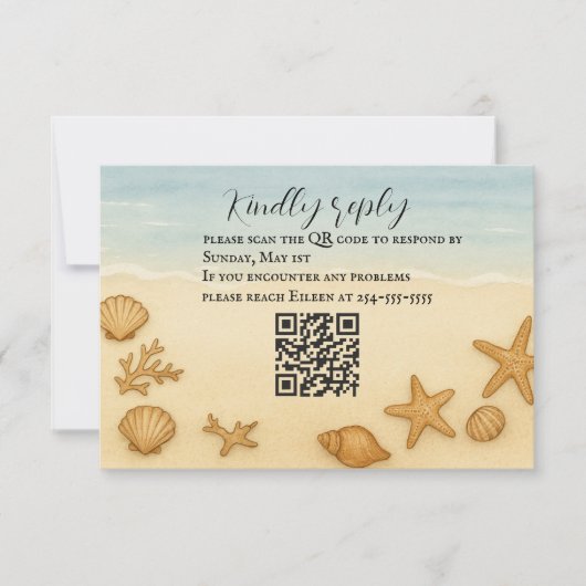 Seashell Serenade QR Code RSVP-Karte RSVP Karte (Vorderseite)