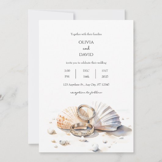 Seashell Shore Hochzeit Einladung (Vorderseite)