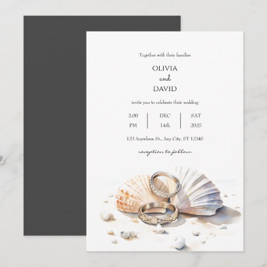 Seashell Shore Hochzeit Einladung (Vorne/Hinten)