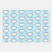 Seashell Sketch weiß und blau Wellenmuster Geschenkpapier Set (Vorderseite 2)