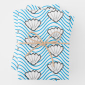 Seashell Sketch weiß und blau Wellenmuster Geschenkpapier Set (Beispiel)