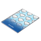 Seashell Sketch weiß und blau Wellenmuster Notizblock (Linke Seite)
