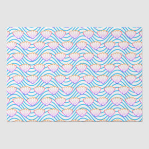 Seashell Sketch weiß und blau Wellenmuster Seidenpapier