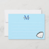 Seashell Sketch White And Blue Lined Monogram Mitteilungskarte (Vorderseite)