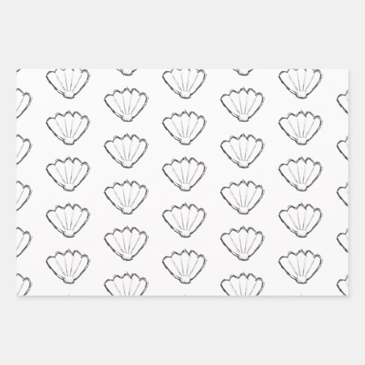 Seashell Sketch Zeichnend Muster Geschenkpapier Set (Vorderseite 3)