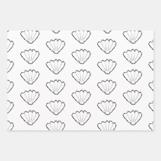 Seashell Sketch Zeichnend Muster Geschenkpapier Set (Vorderseite)