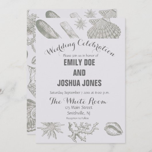 Seashell Soft Antique Art Beach Muscheln Einladung (Vorne/Hinten)