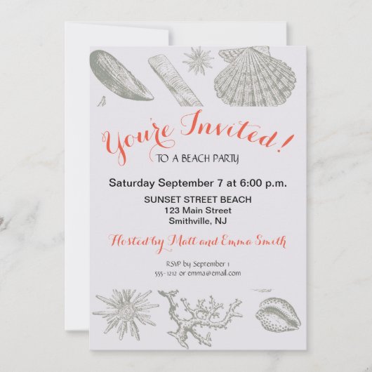 Seashell Soft Antique Art Beach Muscheln Einladung (Vorderseite)