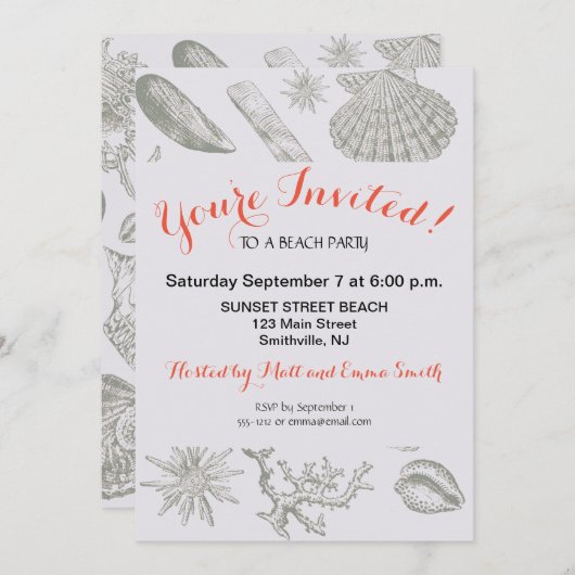 Seashell Soft Antique Art Beach Muscheln Einladung (Vorne/Hinten)