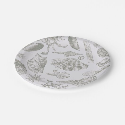 Seashell Soft Antique Art Beach Muscheln Pappteller (Schrägansicht)