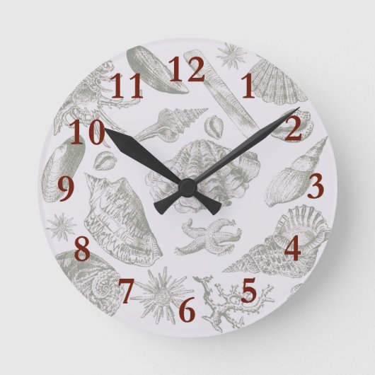 Seashell Soft Antique Art Beach Muscheln Runde Wanduhr (Vorderseite)