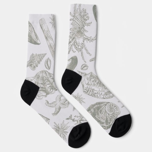Seashell Soft Antique Art Beach Muscheln Socken (Rechts)