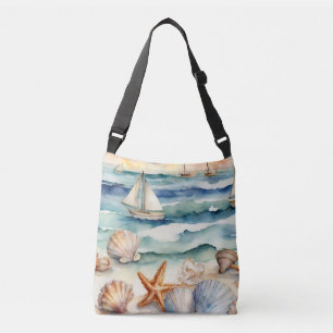 Seashell Starfish Beach Thementoag Tragetaschen Mit Langen Trägern