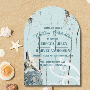 Seashell Starfish Coastal Wedge Tropical Beach Einladung