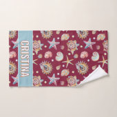 Seashell & Starfish Muster auf Maroon-Hintergrund Badhandtuch Set (Handtuch)