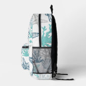 Seashell Starfish Muster blau und Aquamarin Bedruckter Rucksack (Rechts)