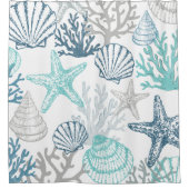 Seashell Starfish Muster blau und Aquamarin Duschvorhang (Vorderseite)