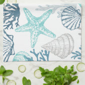 Seashell Starfish Muster blau und Aquamarin Geschirrtuch (Gefaltet)