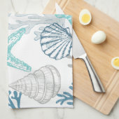 Seashell Starfish Muster blau und Aquamarin Geschirrtuch (Viertel Falte)