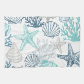 Seashell Starfish Muster blau und Aquamarin Geschirrtuch (Horizontal)