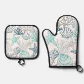 Seashell Starfish Muster blau und Aquamarin Ofenhandschuh & Topflappen-Set (Vorderseite)