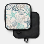 Seashell Starfish Muster blau und Aquamarin Topflappen (Vorderseite/Rückseite)