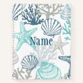 Seashell Starfish Muster Blau und Aquamariner Name Notizblock (Vorderseite)