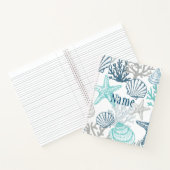 Seashell Starfish Muster Blau und Aquamariner Name Notizblock (Innenseite)