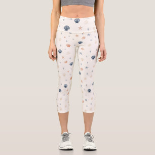 Seashell Starfish Nahtloses Muster Capri Leggings
