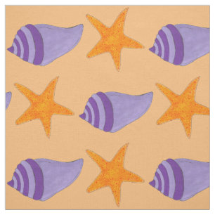 Seashell Starfish Orange Lila Beach Conch Muschel Stoff