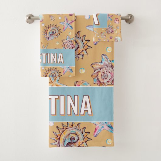 Seashell & Starfish Pattern Strand Sand Badhandtuch Set (Insitu)