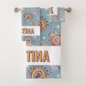 Seashell & Starfish Pattern Strand und benutzerdef Badhandtuch Set (Insitu)