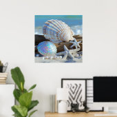 Seashell Starfish Pearls Sand Beach Summer, Poster (Heimbüro)