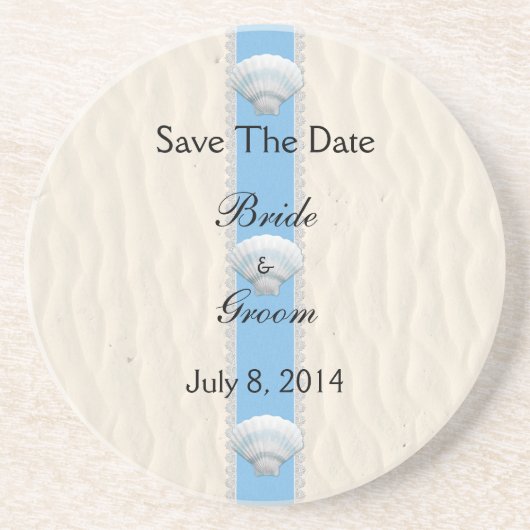 Seashell-Strand-Hochzeit Save the Date Getränkeuntersetzer (Vorne)