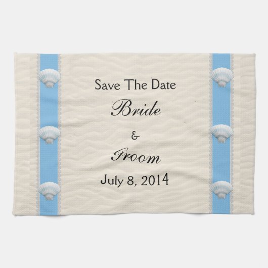 Seashell-Strand-Hochzeit Save the Date Handtuch (Horizontal)