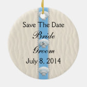 Seashell-Strand-Hochzeit Save the Date Keramik Ornament (Hinten)