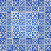 Seashell-Strand-Seeblock-Muster-blaues Weiß Stoff (Kachel)