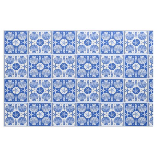 Seashell-Strand-Seeblock-Muster-blaues Weiß Stoff (Fat Quarter (45,7 x 55,9 cm))