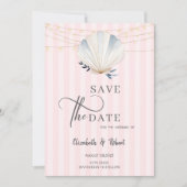 Seashell String Lights Pink Stripes Save the Date (Vorderseite)