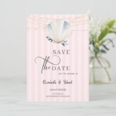 Seashell String Lights Pink Stripes Save the Date (Stehend Vorderseite)